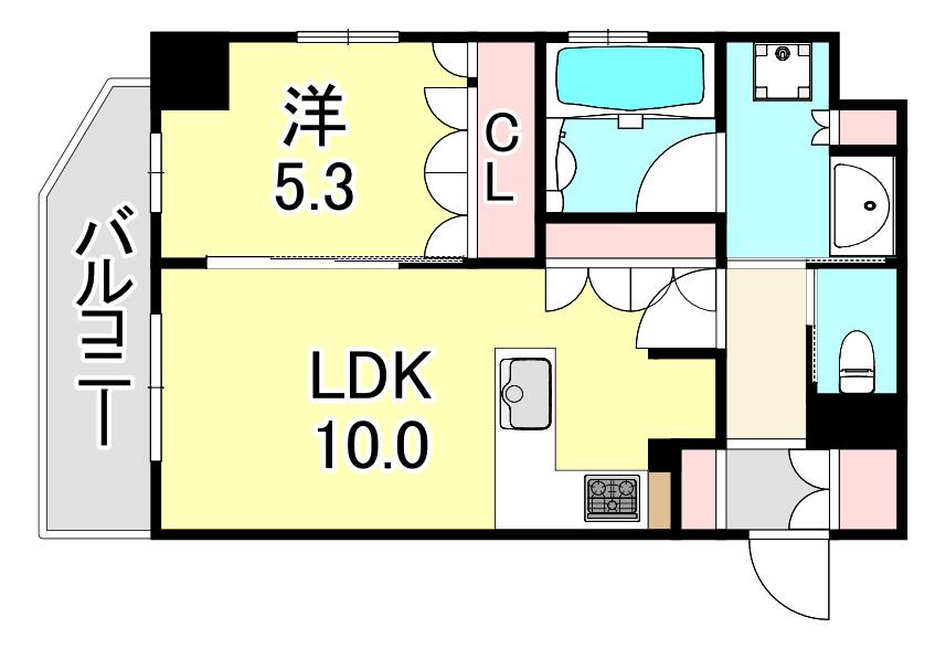 リーガル神戸三宮II(1LDK/15階)の間取り写真