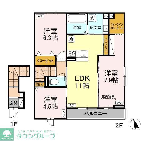KT名取市手倉田 DーROOM工事(3LDK/2階)の間取り写真