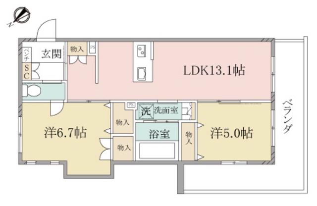 ヘーベルヴィレッジ鵠沼海岸アクアヘーベルヴィレッジ(2LDK/2階)の間取り写真