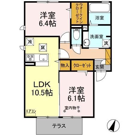 ルーチェB(2LDK/1階)の間取り写真
