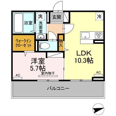 アンジューノ上代 A棟(1LDK/3階)の間取り写真