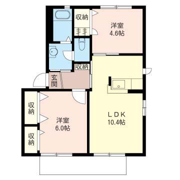カーサヴィヴァーチェC棟(2LDK/1階)の間取り写真