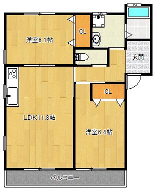 マンションEX VIII(2LDK/1階)の間取り写真