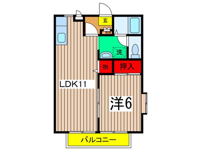 ビューテラス笹山(1LDK/2階)の間取り写真