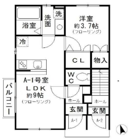 ベルフラワー A-1(1LDK/1階)の間取り写真