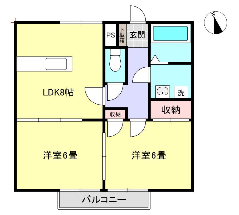 ホープヒルC(2LDK/1階)の間取り写真
