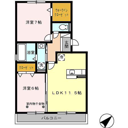 アグリーアブル オッツ(2LDK/2階)の間取り写真