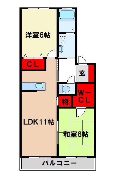 カサヴェルデ塔原(2LDK/2階)の間取り写真