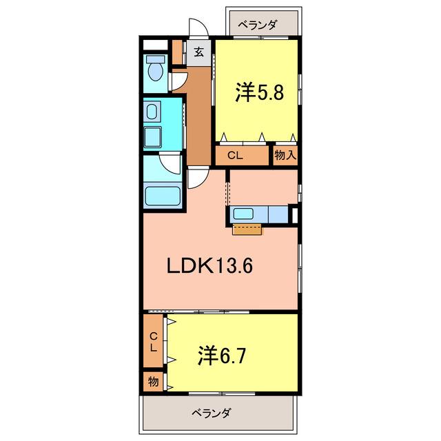 サンオークスVOVO(2LDK/1階)の間取り写真