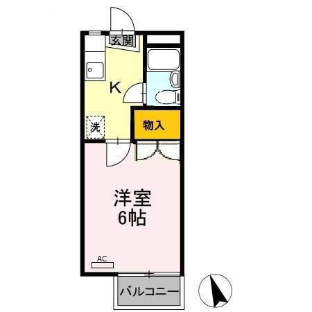 奥田アパートメントII(1K/2階)の間取り写真
