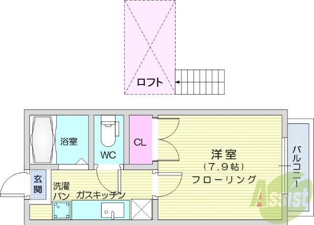 ホワイトキャッスル遠見塚7番館(1K/2階)の間取り写真