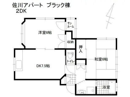 佐川アパート ブラック棟(2DK/2階)の間取り写真