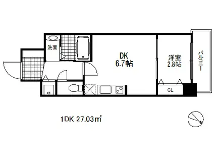 セレニテ神戸元町(1DK/11階)の間取り写真