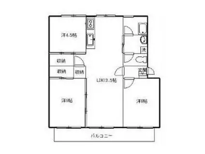 シャトー出水飛鳥(3LDK/3階)の間取り写真