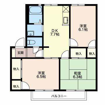 クイーンズタウンB(3DK/2階)の間取り写真