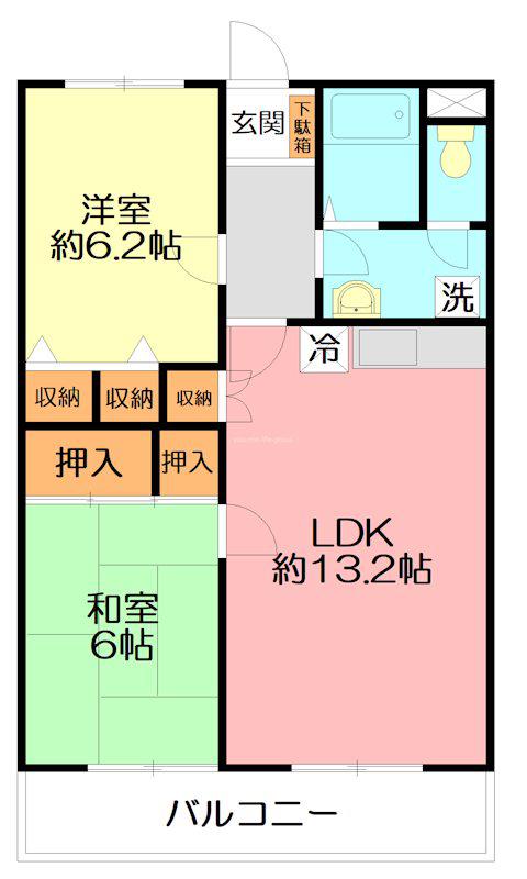 セレス岩原(2LDK/1階)の間取り写真