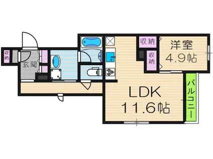 メゾン・グレース・ケイ生野東II(1LDK/1階)の間取り写真