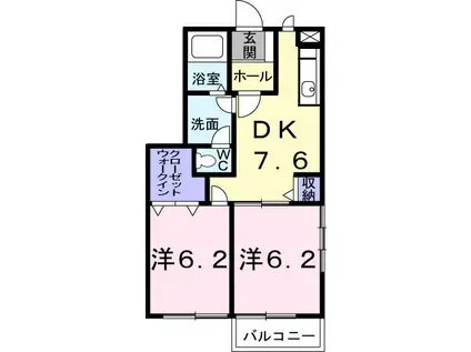 クレディII(2DK/1階)の間取り写真