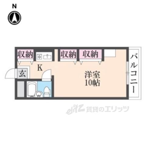 近鉄奈良線 新大宮駅 徒歩15分 4階建 築42年(ワンルーム/3階)の間取り写真