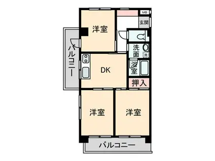 西原ISハイツ(3DK/5階)の間取り写真