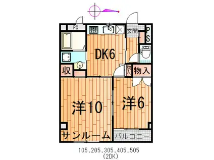 上町サンタウン(2DK/5階)の間取り写真