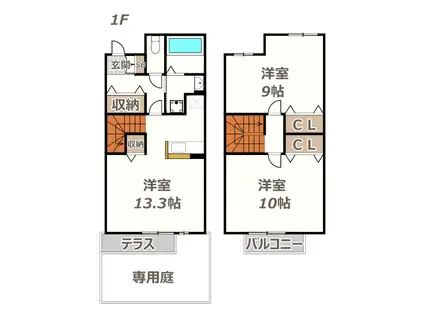 メルヴェーユ北畠(2LDK/1階)の間取り写真