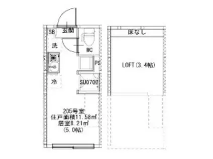 SUNNY HILLS 新小岩(ワンルーム/2階)の間取り写真