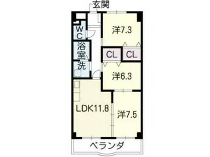 ロイヤル芝原北館(3LDK/4階)の間取り写真