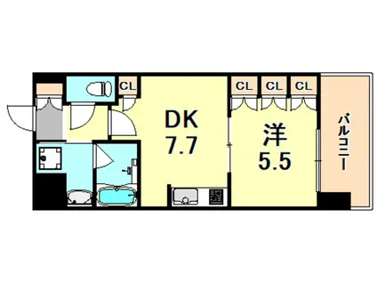 ワコーレ神戸元町I´Z(1DK/2階)の間取り写真