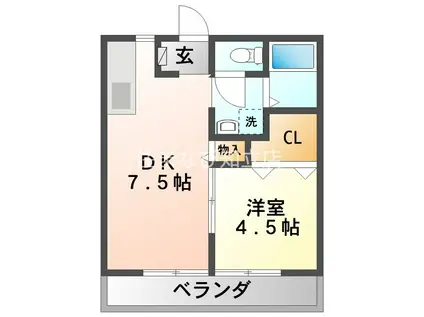深見ハイツB棟(1DK/2階)の間取り写真