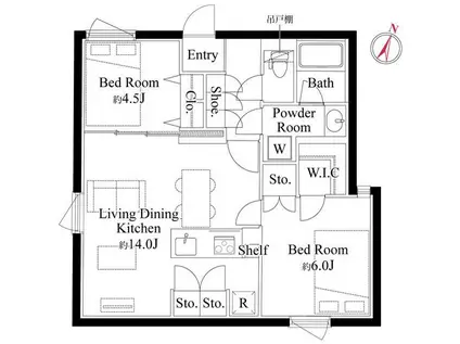 エディット文京護国寺(2LDK/4階)の間取り写真
