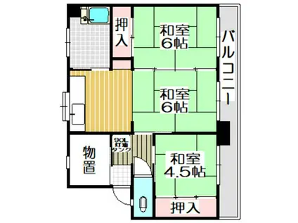高砂ハイツD棟(3K/4階)の間取り写真