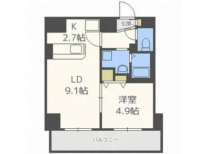 ウエスト10 ウエスト10(1LDK/10階)の間取り写真