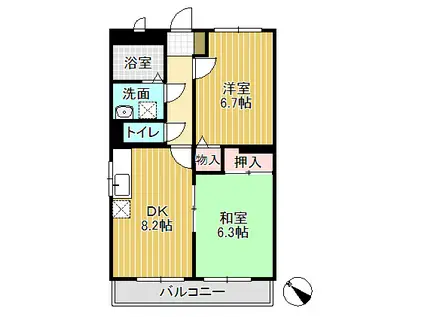 シスコ イン となみ A棟B棟(2DK/2階)の間取り写真