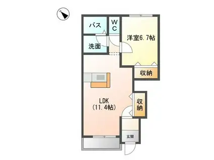 フィオーレII(1LDK/1階)の間取り写真