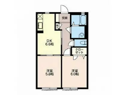 プランドールKURA II(2DK/1階)の間取り写真