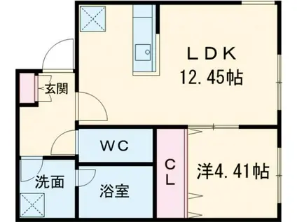 ピオネロ恵庭III(1LDK/1階)の間取り写真