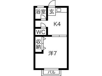 ハイツ蔵前 B棟(1K/2階)の間取り写真