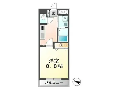 ソレアード田園(1K/2階)の間取り写真