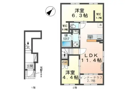 ルピナス滝(2LDK/2階)の間取り写真