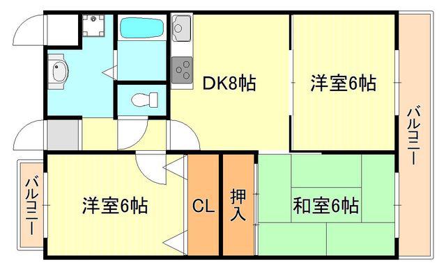 オーシャンビュー江井ヶ島(3DK/3階)の間取り写真