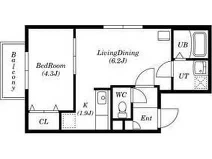 サンライズ琴似3・4(1LDK/4階)の間取り写真