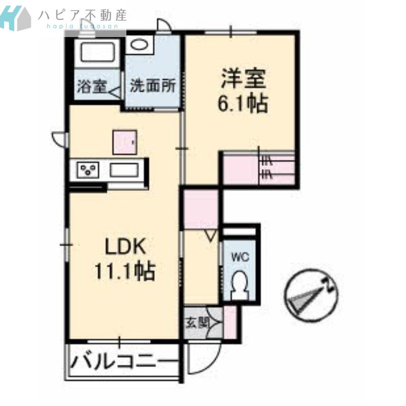 ボナール周南(1LDK/1階)の間取り写真