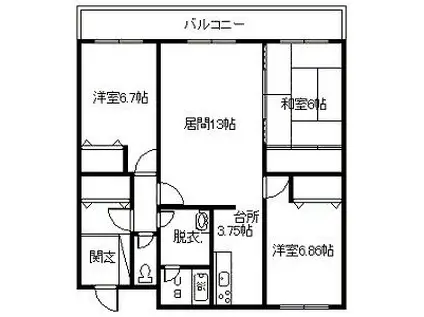 CASA旭川大町(3LDK/3階)の間取り写真