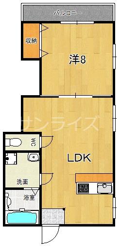 マンション山口(1LDK/2階)の間取り写真