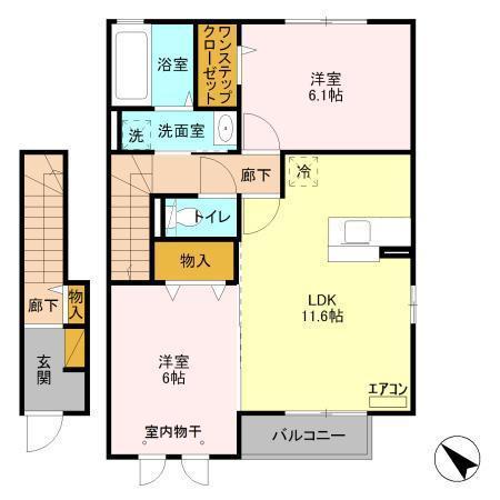 SUN HILL(2LDK/2階)の間取り写真
