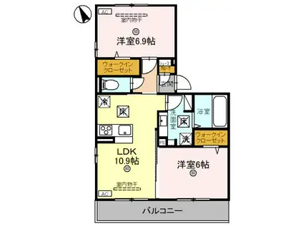 DーREGALO勝見(2LDK/1階)の間取り写真