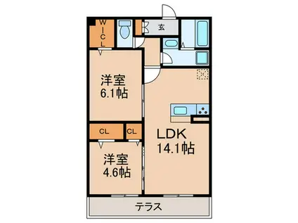 CHERRY BLOSSOM西北(2LDK/1階)の間取り写真