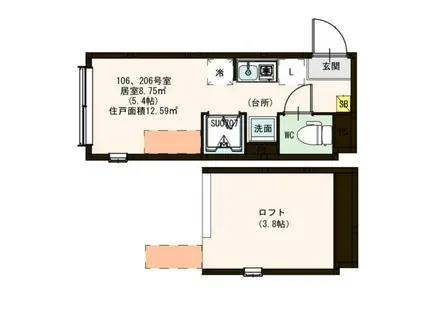 ハーモニーテラス常盤台II(ワンルーム/2階)の間取り写真