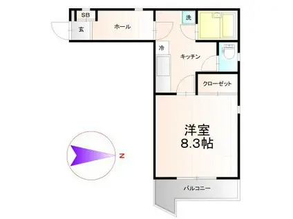 キャッスル虎丸(1K/1階)の間取り写真